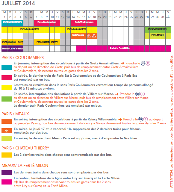 Calendrier horaires travaux juillet 2014 ligne P