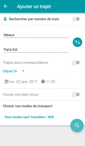application SNCF Connect Recherche trajet